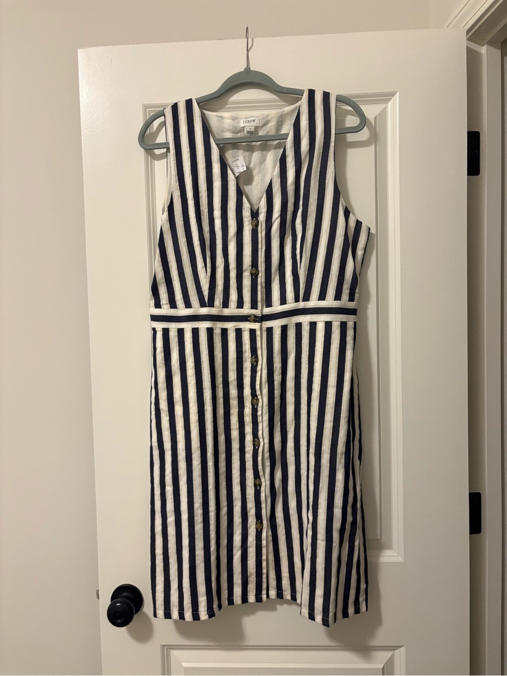 J. Crew Navy and White Striped Button-Front Midi Dress
